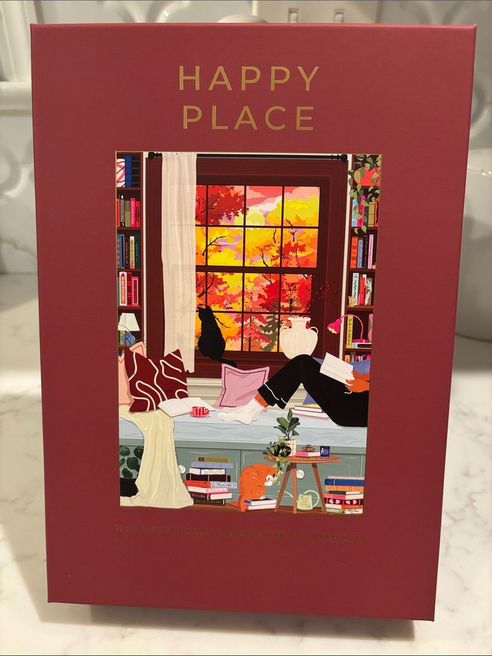 HOBBRY Happy Place 1000 Piece Puzzle - Burgundy Box